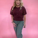 Pointelle Button Front Cardigan Sweater in Berry