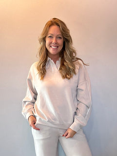 Polished Comfort Modal Scuba Polo Top with Piping in Taupe