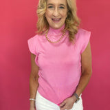 Polished Pop Mock Neck Sleeveless Knit Top in Pink - Shabby 2 Chic Boutiques