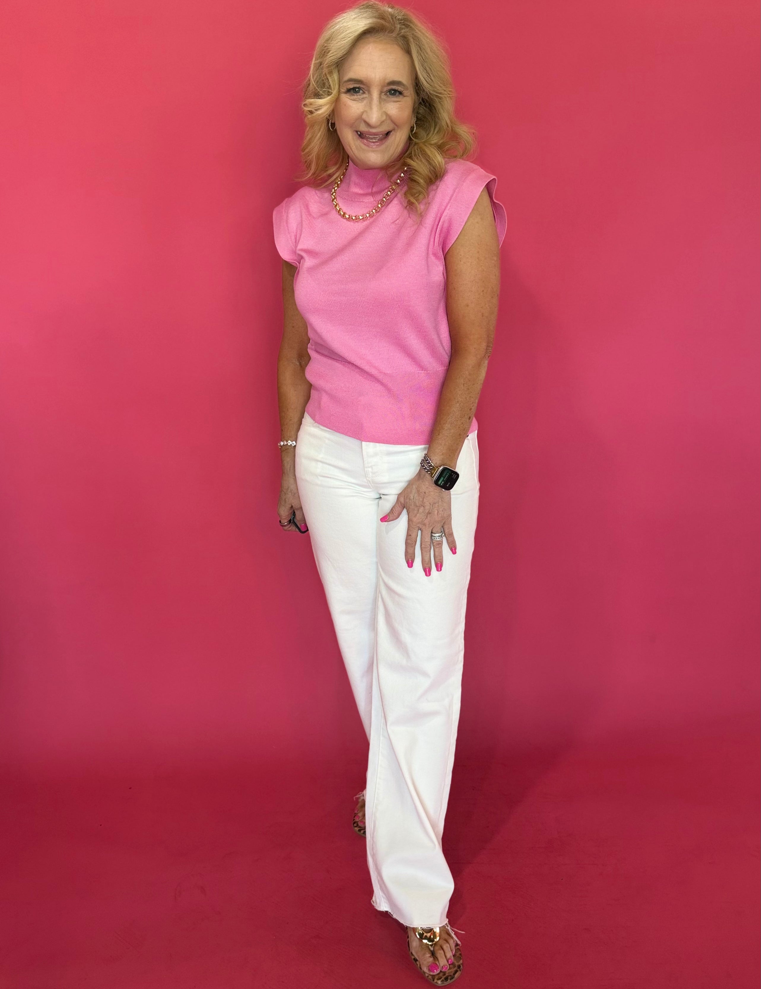 Polished Pop Mock Neck Sleeveless Knit Top in Pink - Shabby 2 Chic Boutiques