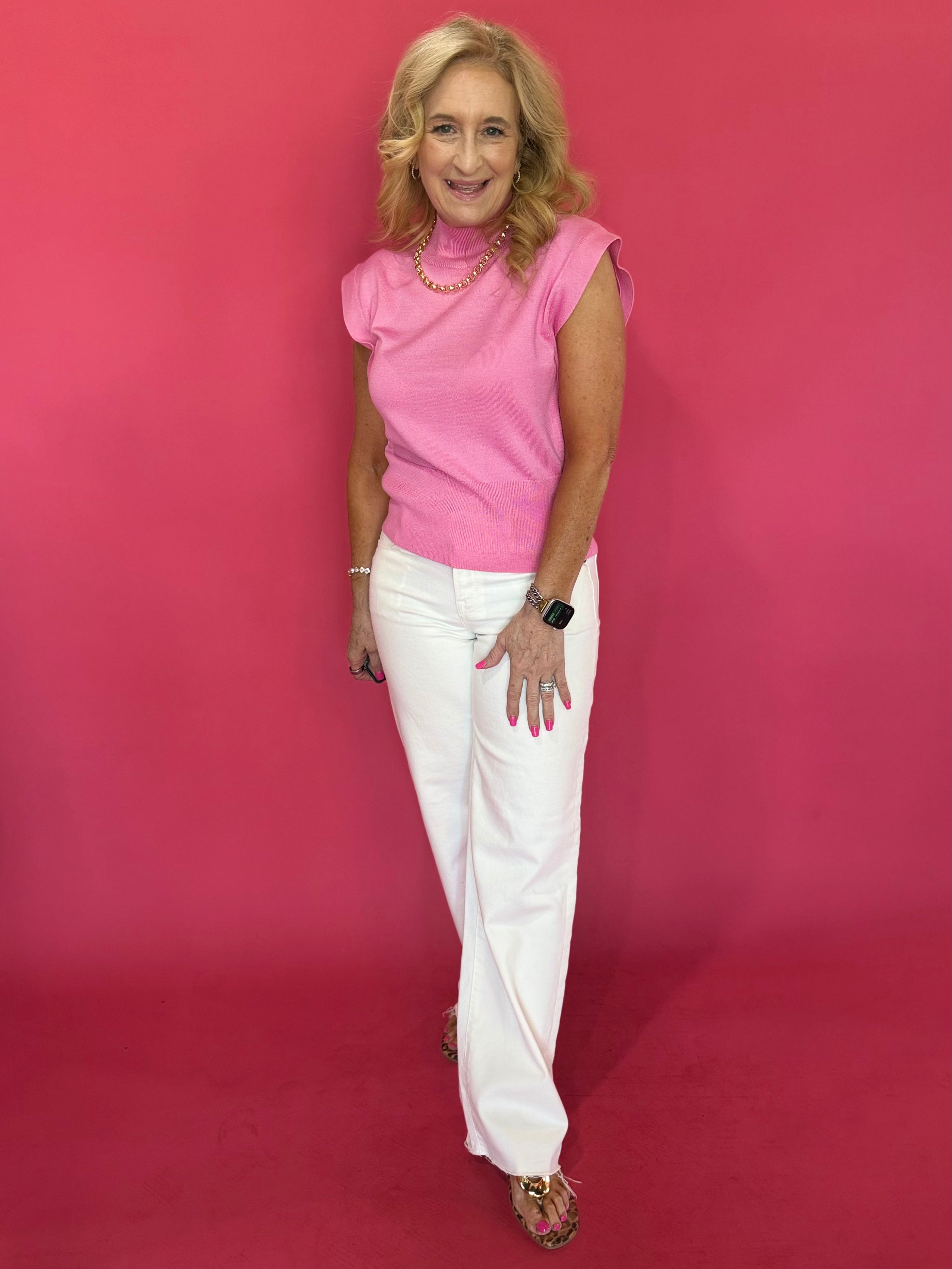 Polished Pop Mock Neck Sleeveless Knit Top in Pink - Shabby 2 Chic Boutiques