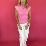 Polished Pop Mock Neck Sleeveless Knit Top in Pink - Shabby 2 Chic Boutiques
