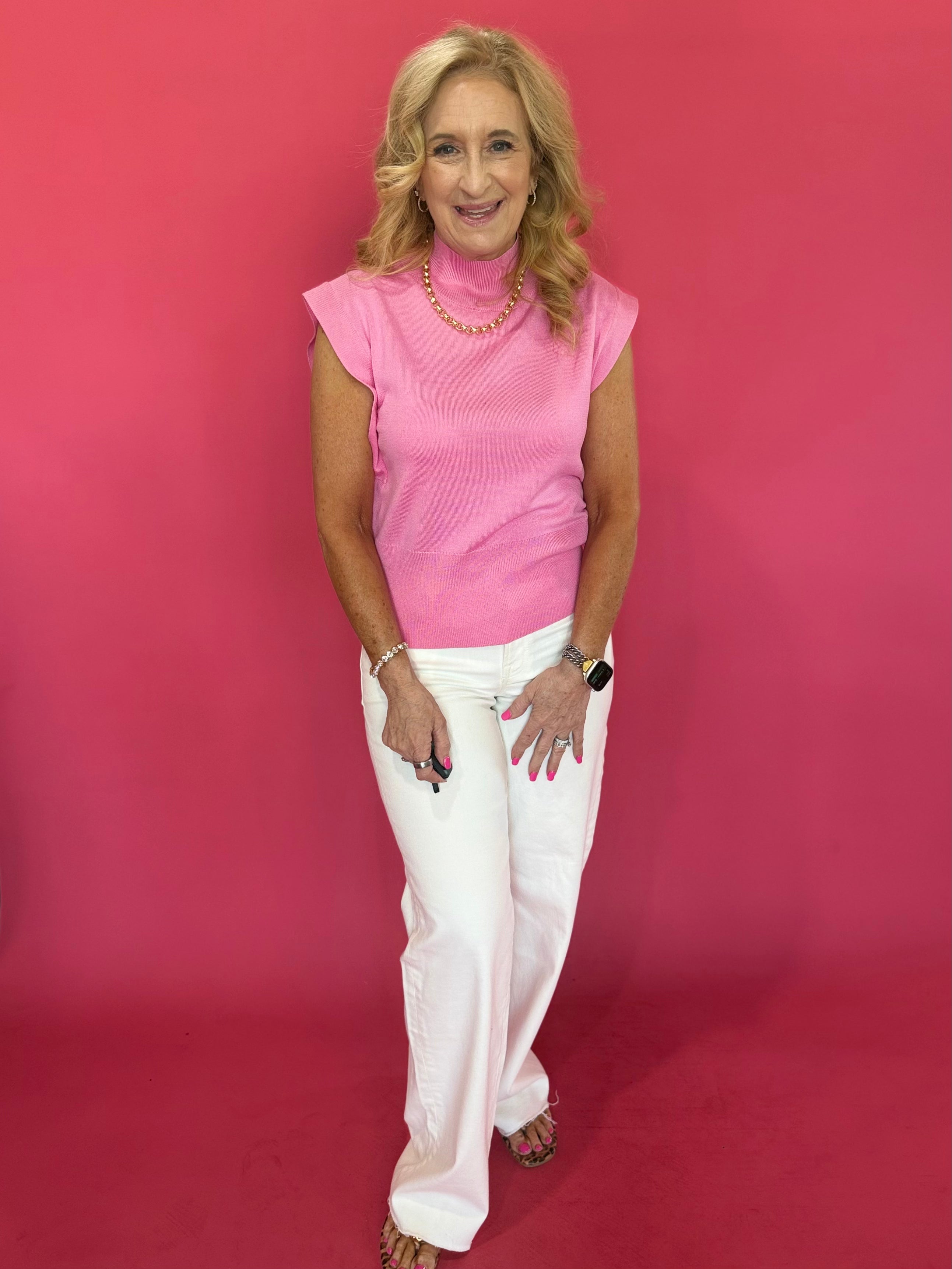 Polished Pop Mock Neck Sleeveless Knit Top in Pink - Shabby 2 Chic Boutiques