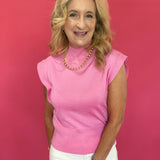 Polished Pop Mock Neck Sleeveless Knit Top in Pink - Shabby 2 Chic Boutiques