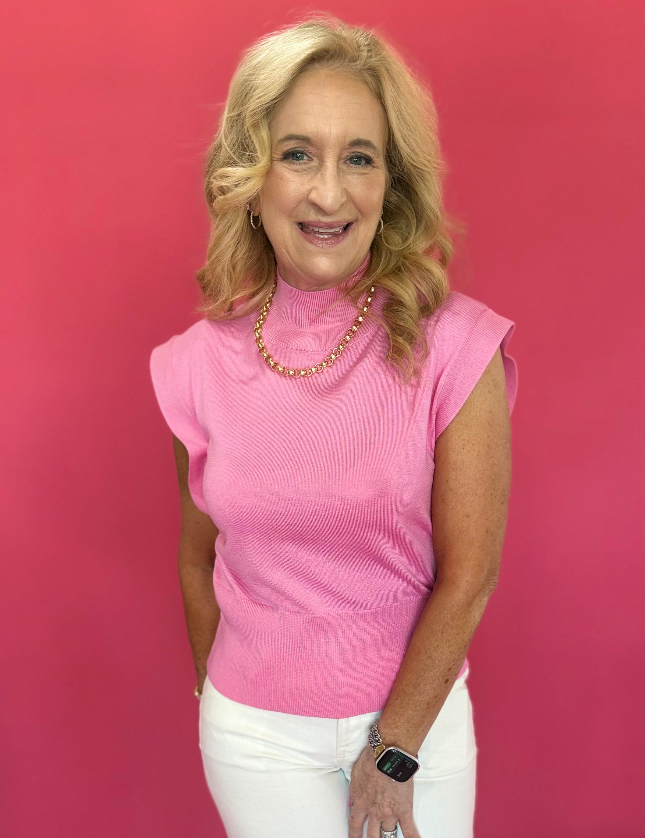 Polished Pop Mock Neck Sleeveless Knit Top in Pink - Shabby 2 Chic Boutiques