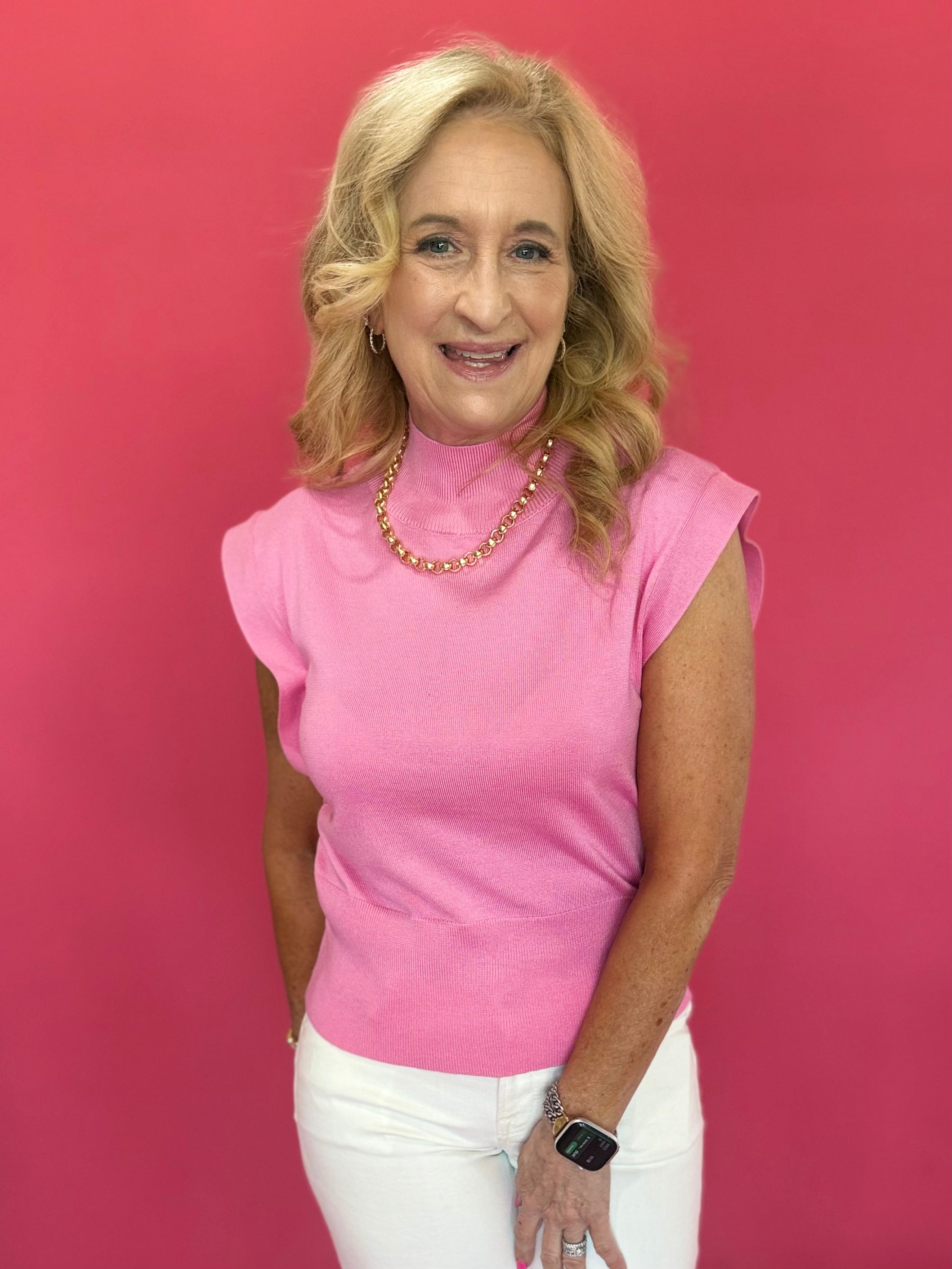 Polished Pop Mock Neck Sleeveless Knit Top in Pink - Shabby 2 Chic Boutiques