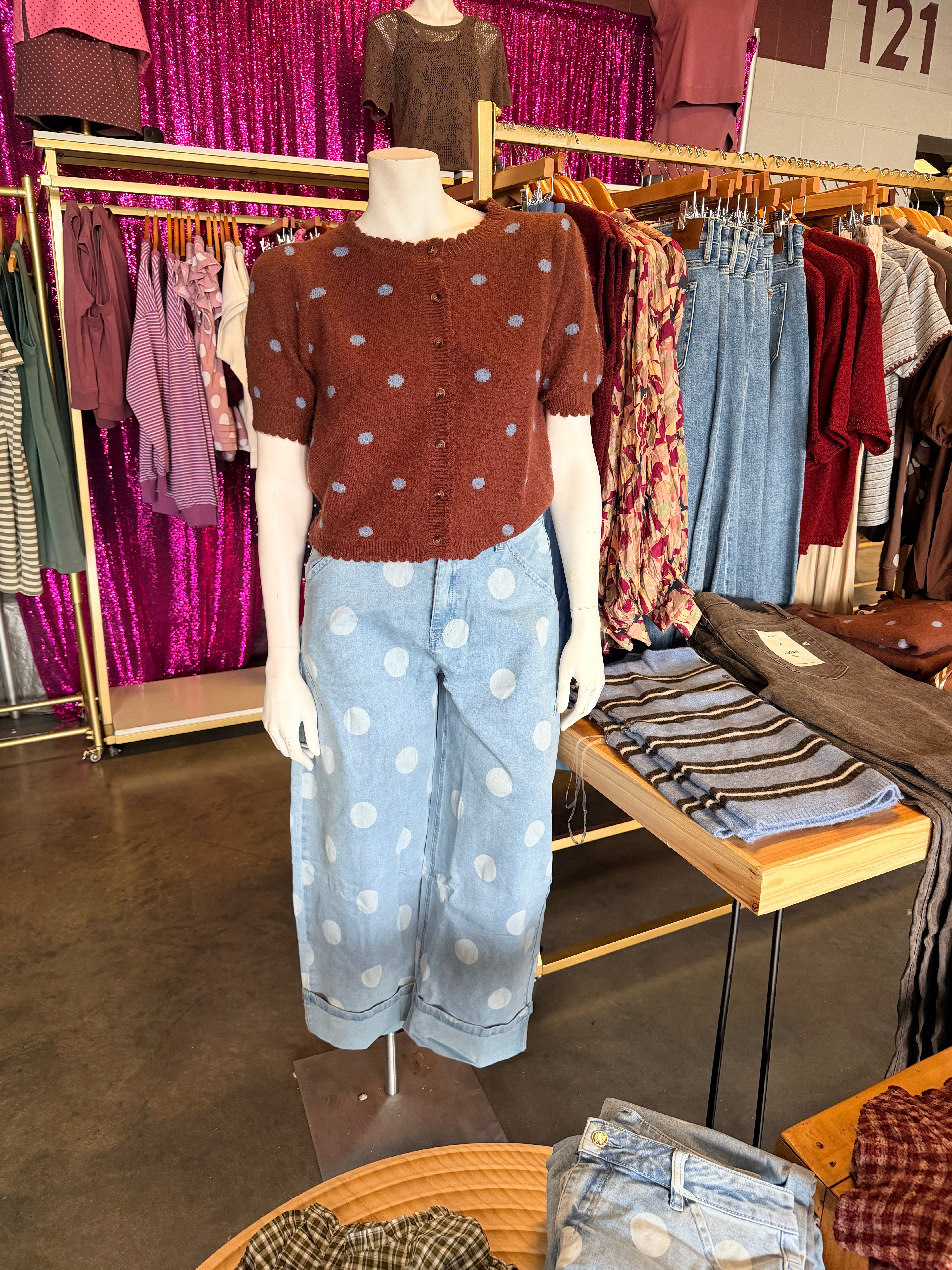 Polka Dot Barrel High Waist Jeans