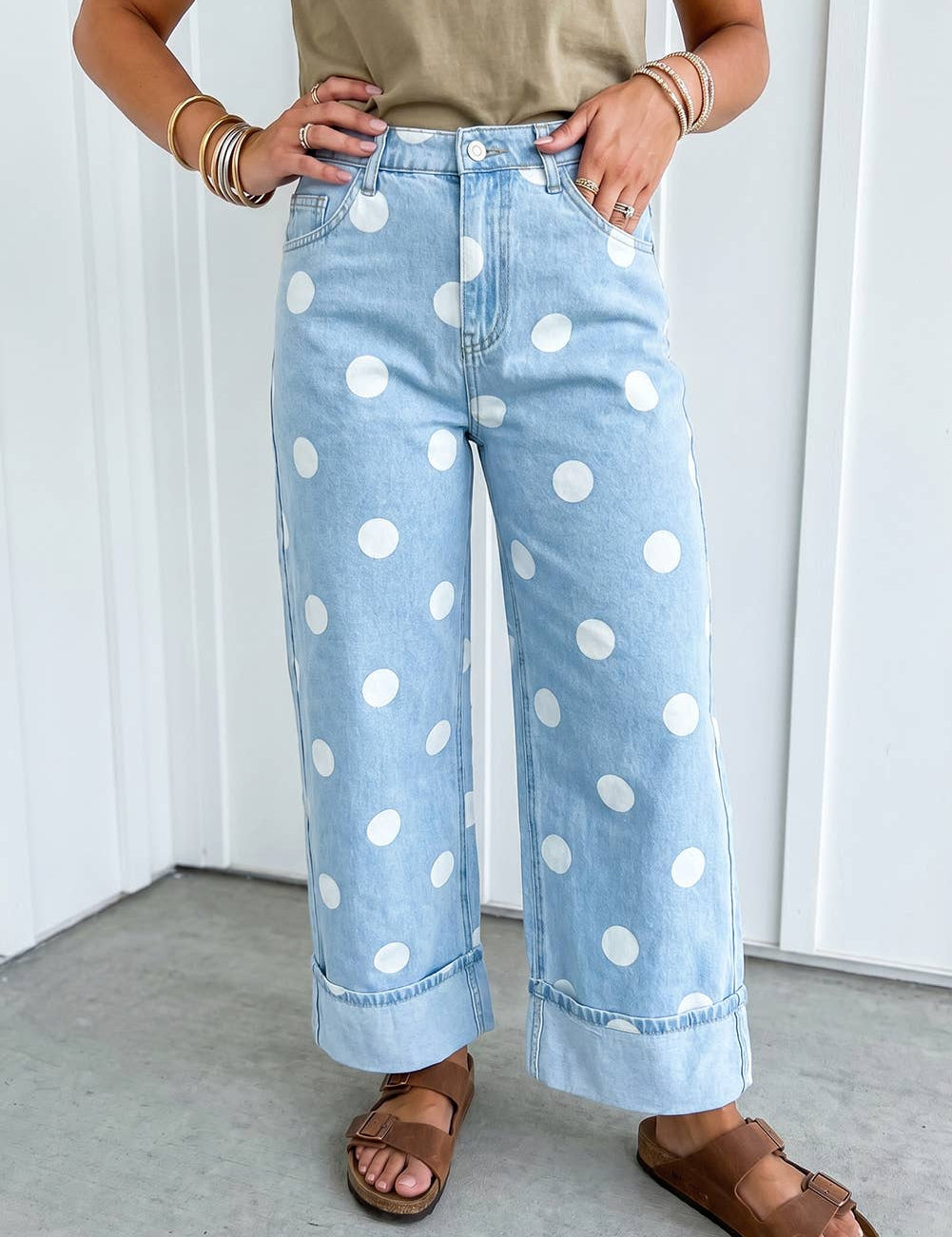 Polka Dot Barrel High Waist Jeans
