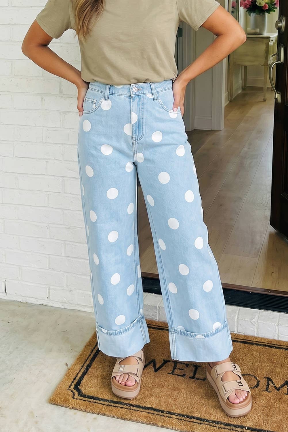 Polka Dot Barrel High Waist Jeans