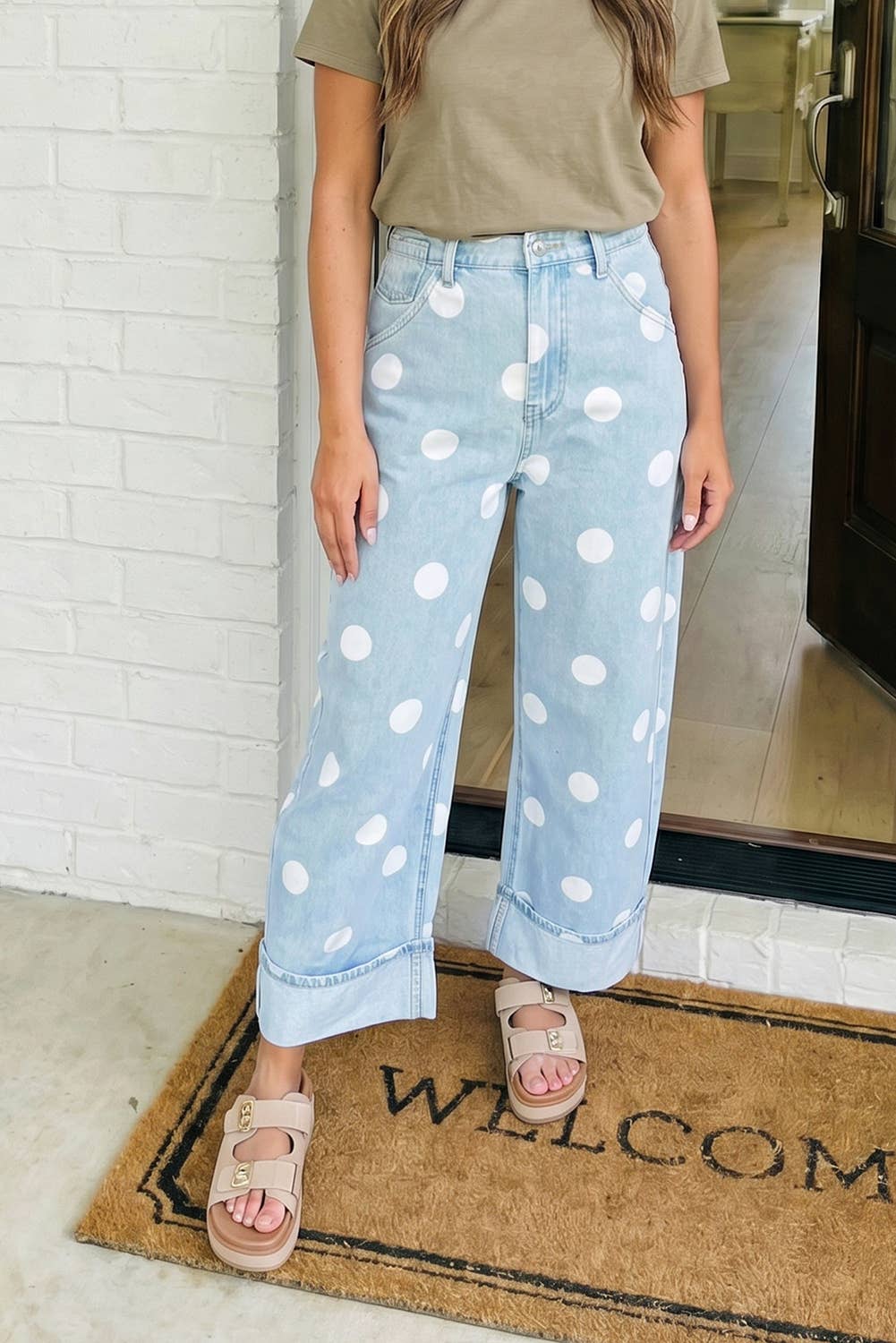 Polka Dot Barrel High Waist Jeans