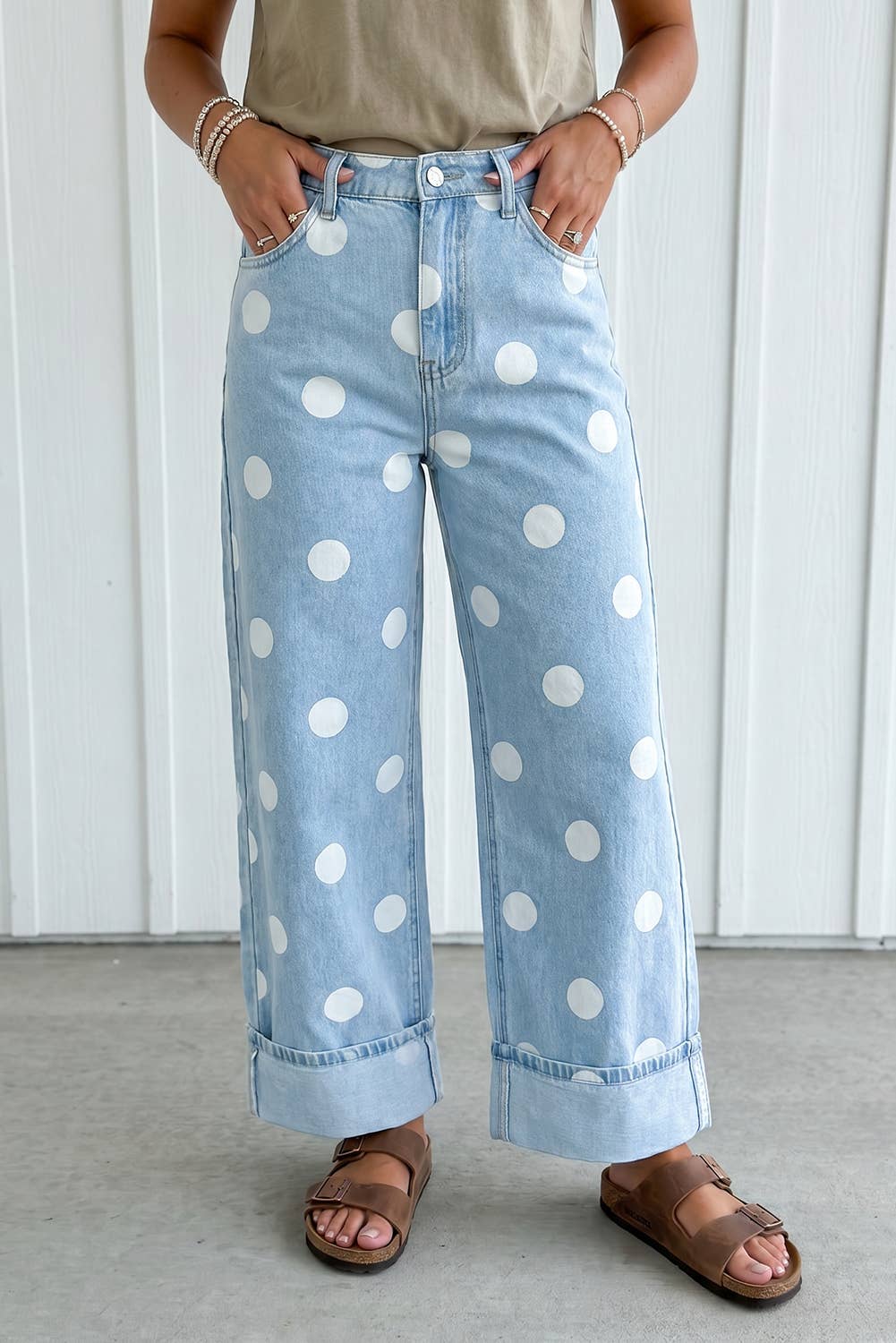 Polka Dot Barrel High Waist Jeans