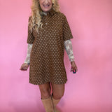 Polka Dot Denim Shirt Dress in Rust