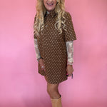 Polka Dot Denim Shirt Dress in Rust