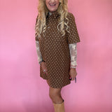 Polka Dot Denim Shirt Dress in Rust