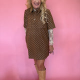 Polka Dot Denim Shirt Dress in Rust