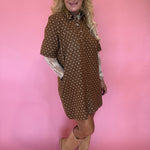 Polka Dot Denim Shirt Dress in Rust