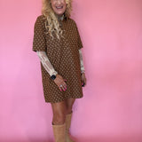 Polka Dot Denim Shirt Dress in Rust