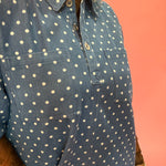 Polka Dot Denim Shirt Dress in Denim Blue