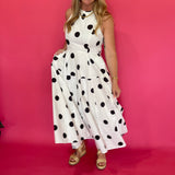 Polka Dot Halter Cotton Maxi Dress Smocked Back