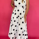Polka Dot Halter Cotton Maxi Dress Smocked Back