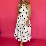 Polka Dot Halter Cotton Maxi Dress Smocked Back