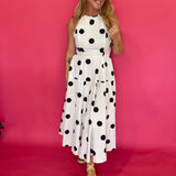 Polka Dot Halter Cotton Maxi Dress Smocked Back