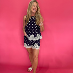 Polka Dot Lace Hem Sleeveless Top
