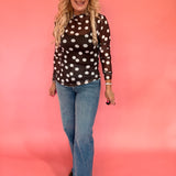 Polka Dot Mesh Long Sleeve Top in Brown