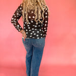 Polka Dot Mesh Long Sleeve Top in Brown