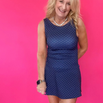 Polka Dot Print A-Line Mini Dress with Drop Waist in Navy