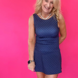 Polka Dot Print A-Line Mini Dress with Drop Waist in Navy
