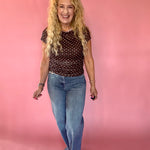 Polka Dot Ruched Mesh Top in Mint Chocolate
