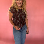 Polka Dot Ruched Mesh Top in Mint Chocolate