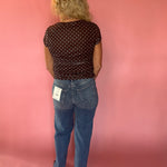 Polka Dot Ruched Mesh Top in Mint Chocolate