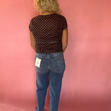 Polka Dot Ruched Mesh Top in Mint Chocolate