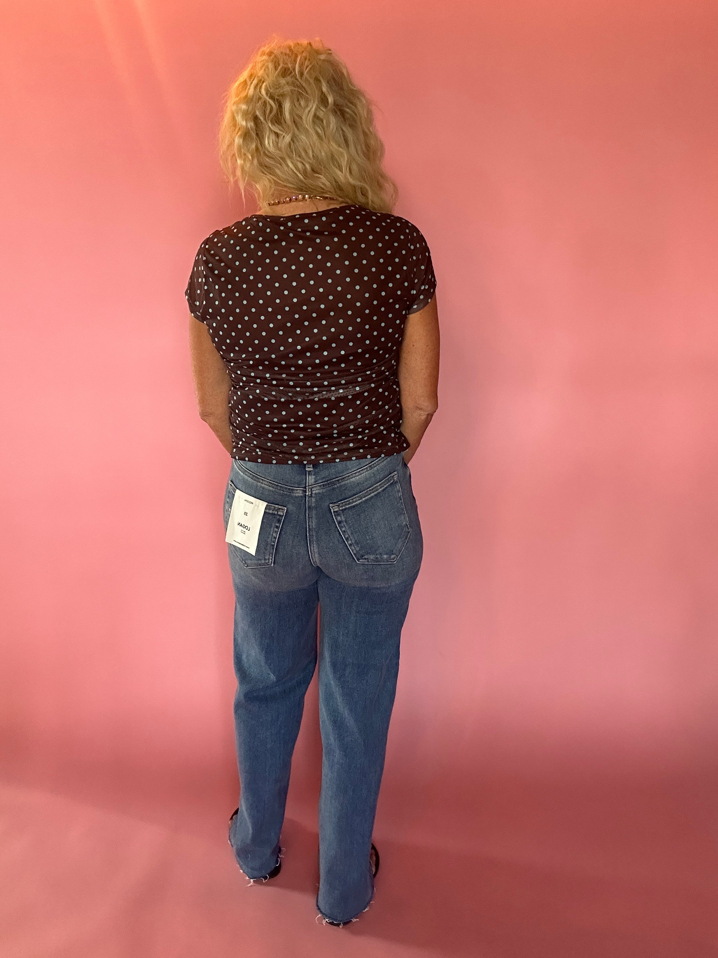 Polka Dot Ruched Mesh Top in Mint Chocolate