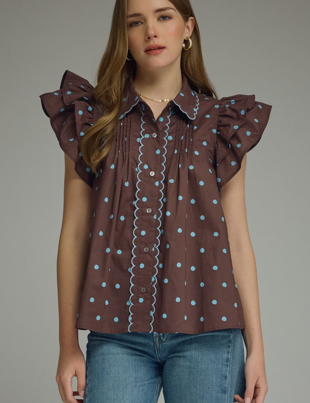 Polka Dot Ruffle Sleeve Top