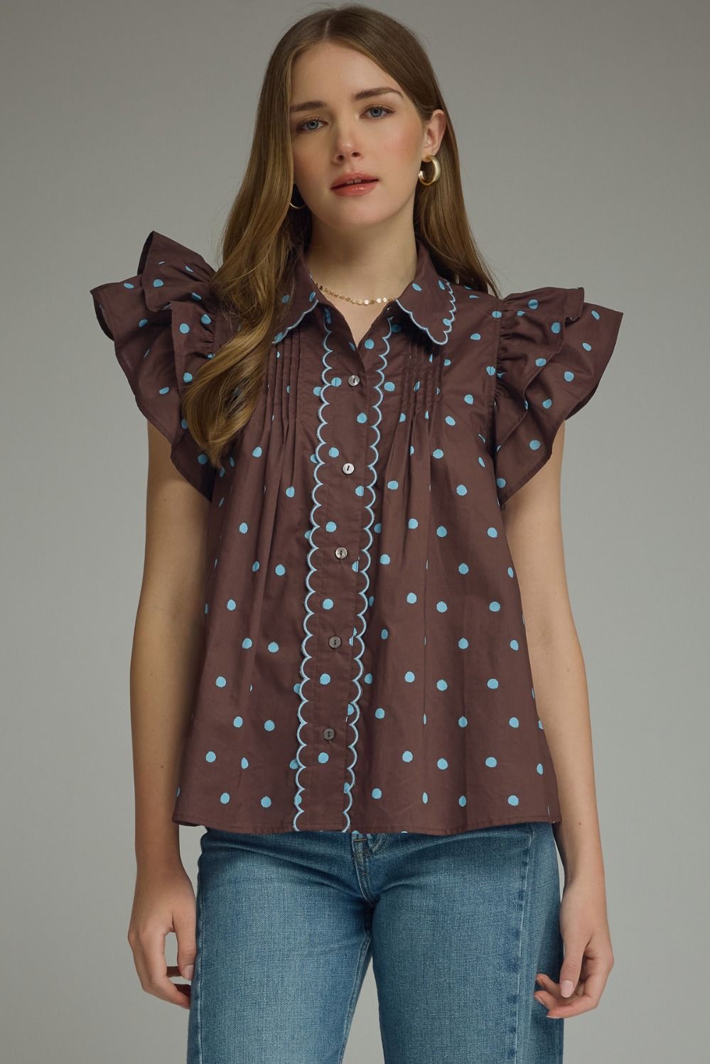 Polka Dot Ruffle Sleeve Top