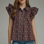 Polka Dot Ruffle Sleeve Top