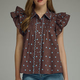 Polka Dot Ruffle Sleeve Top