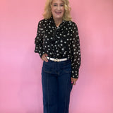 Polka Dot Scarf-Tie Neck Blouse