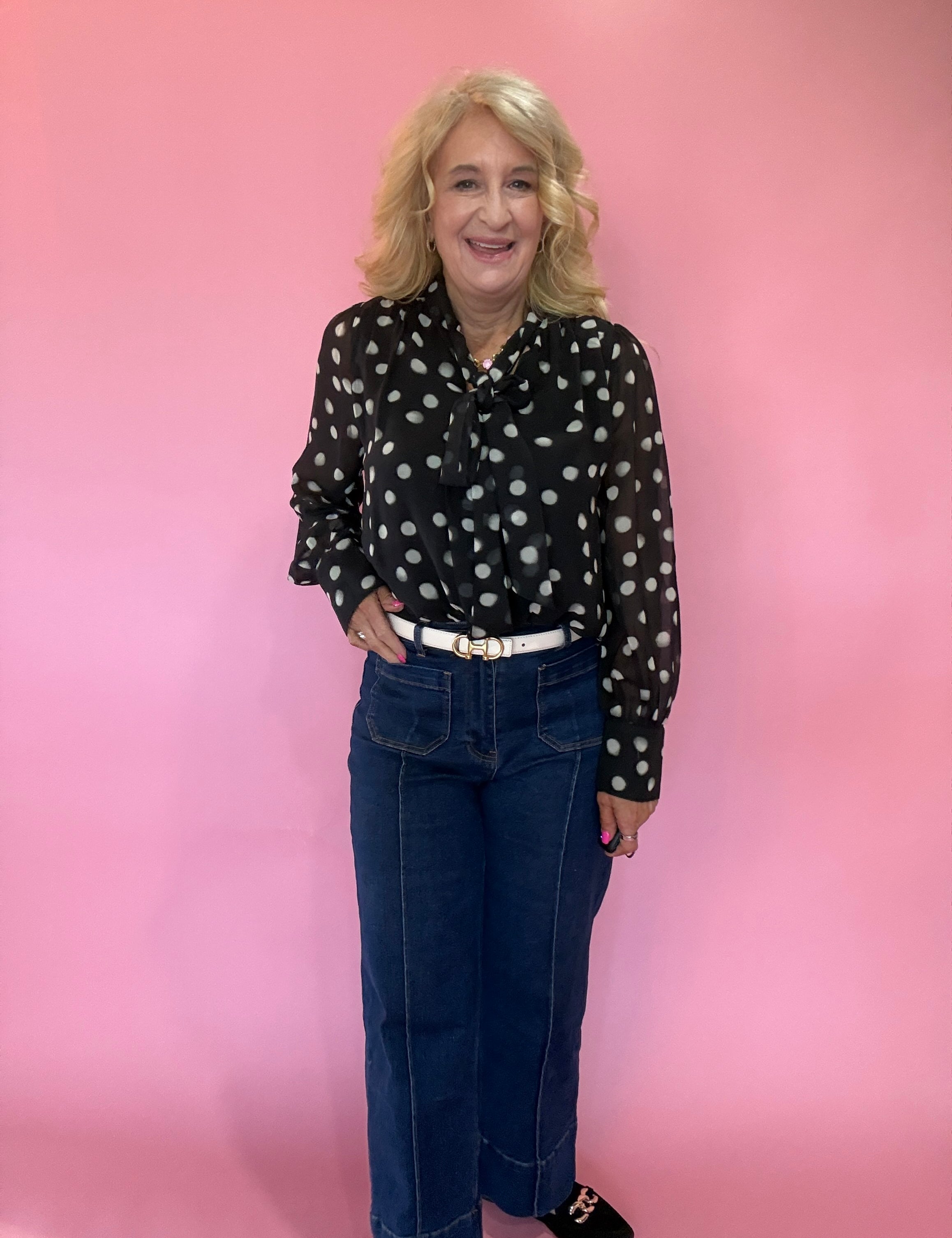 Polka Dot Scarf-Tie Neck Blouse