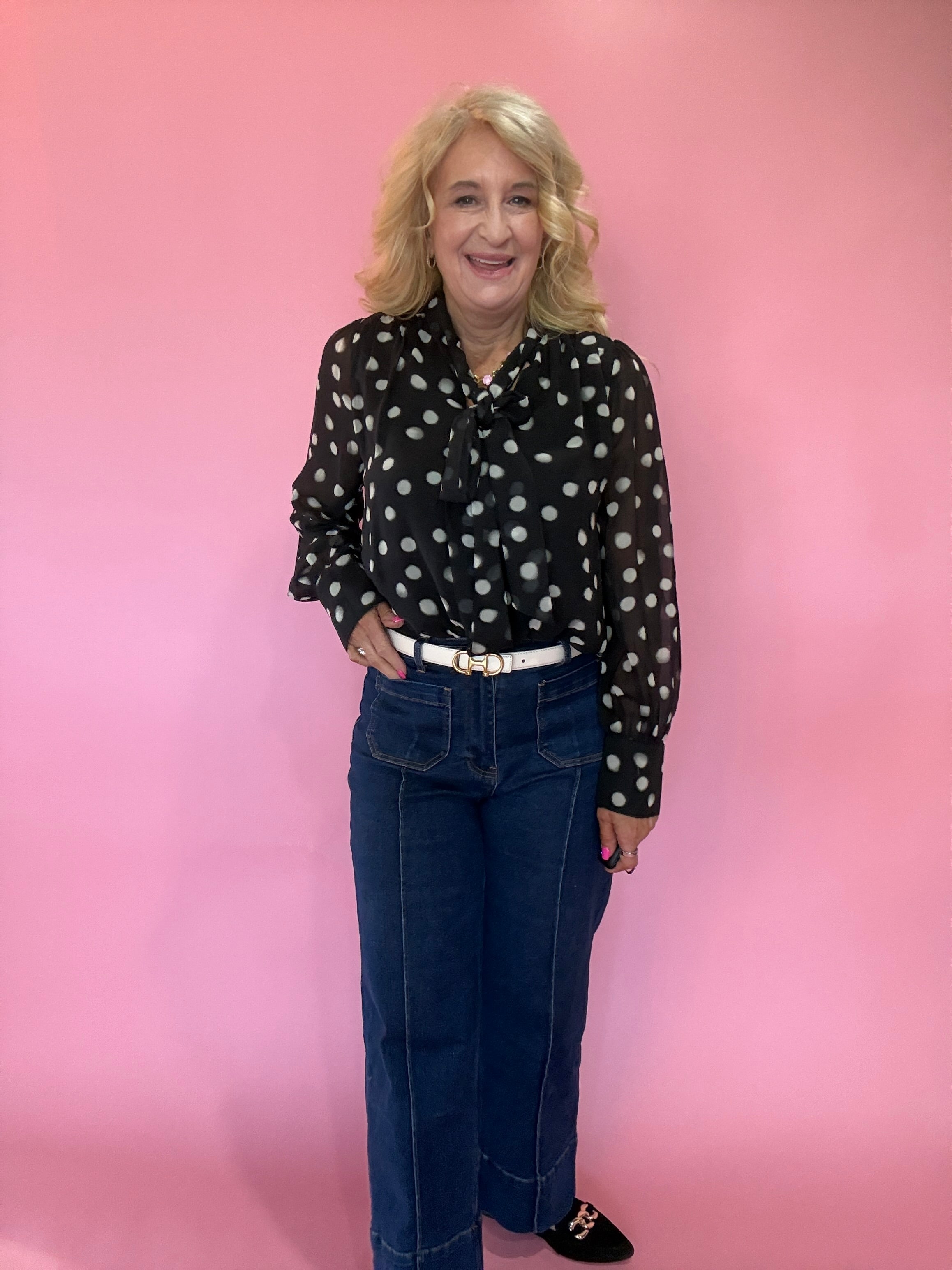 Polka Dot Scarf-Tie Neck Blouse