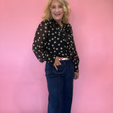 Polka Dot Scarf-Tie Neck Blouse