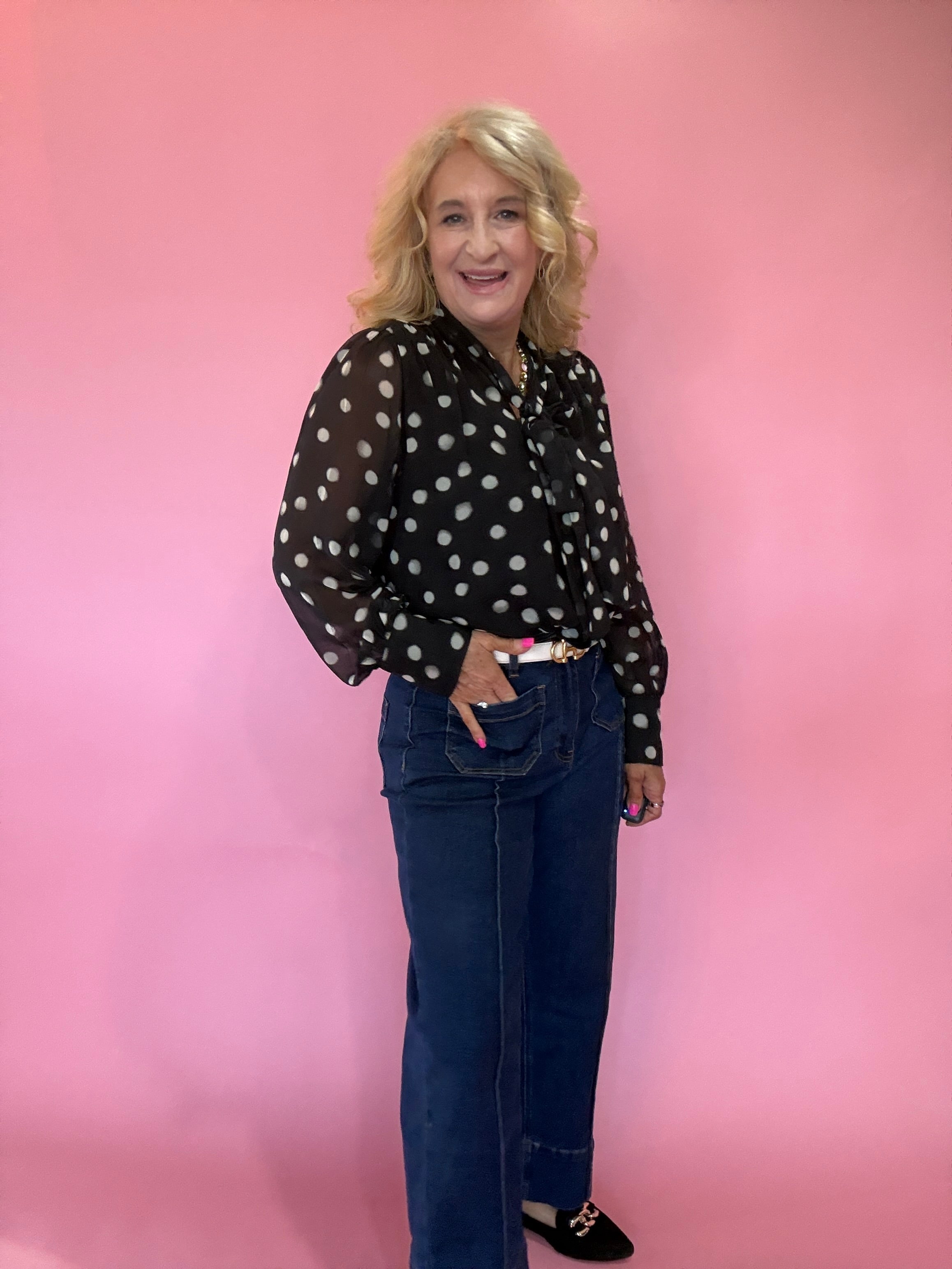 Polka Dot Scarf-Tie Neck Blouse