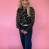 Polka Dot Scarf-Tie Neck Blouse