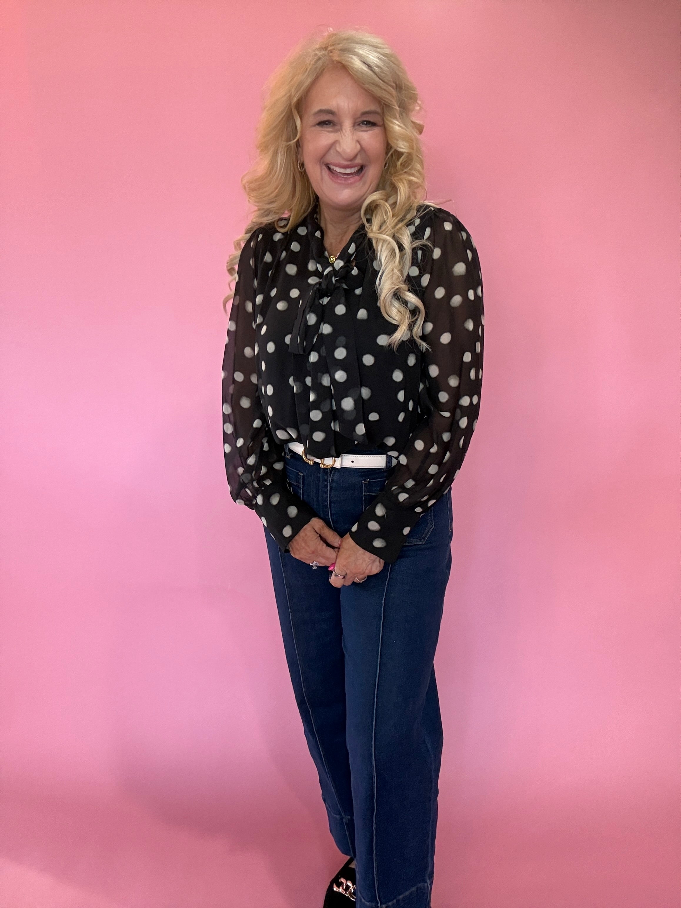 Polka Dot Scarf-Tie Neck Blouse