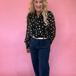 Polka Dot Scarf-Tie Neck Blouse