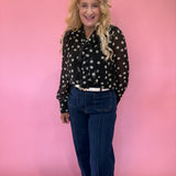 Polka Dot Scarf-Tie Neck Blouse