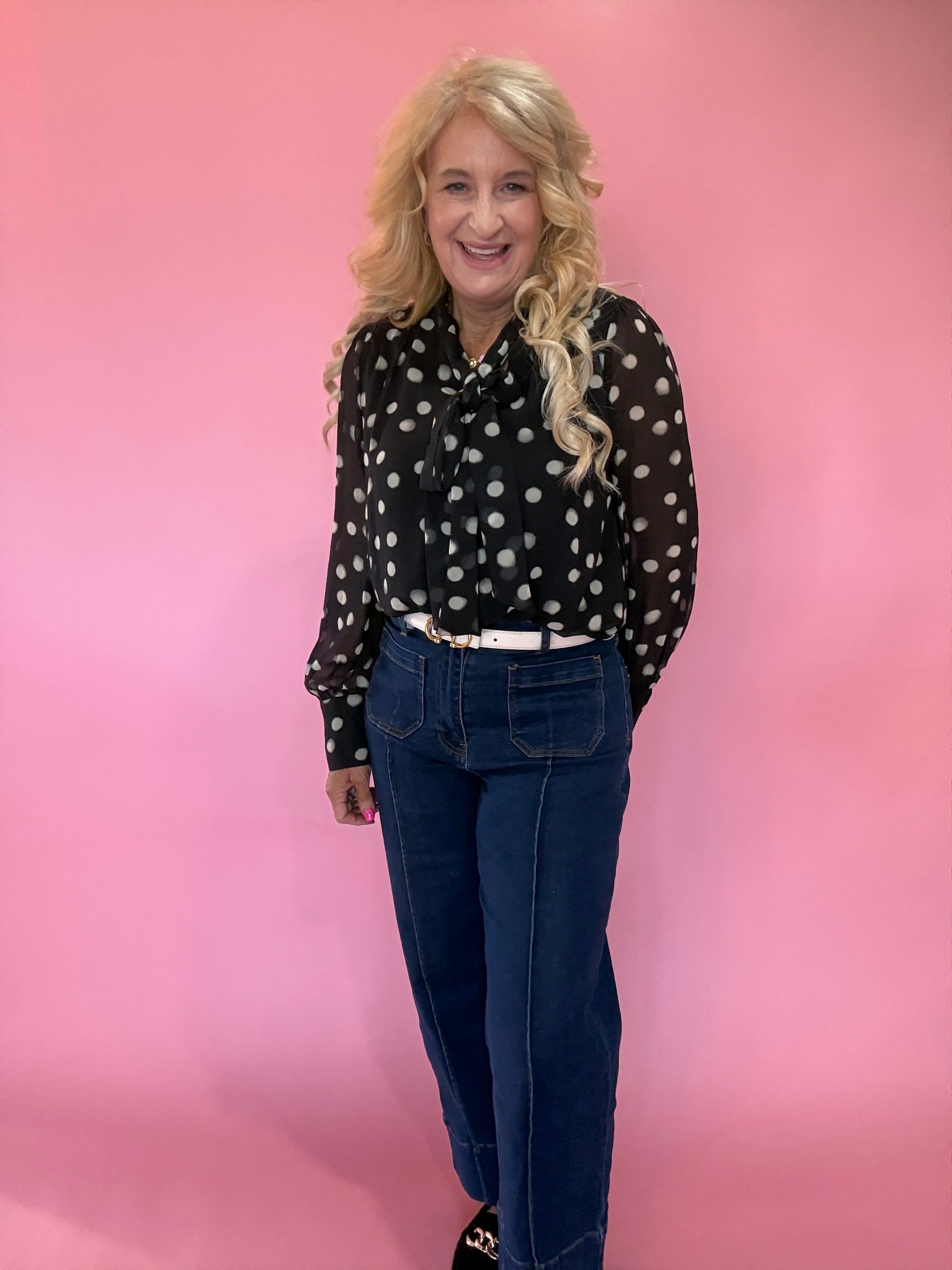 Polka Dot Scarf-Tie Neck Blouse